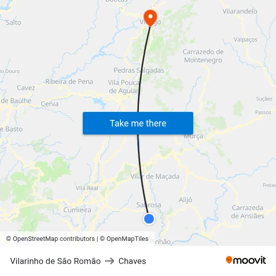 Vilarinho de São Romão to Chaves map