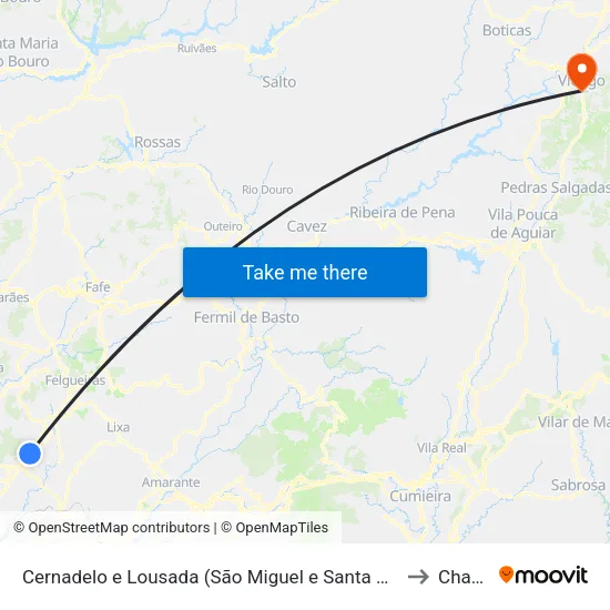 Cernadelo e Lousada (São Miguel e Santa Margarida) to Chaves map