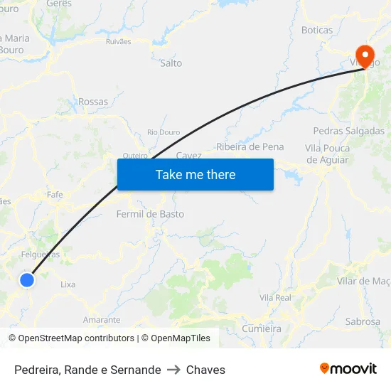 Pedreira, Rande e Sernande to Chaves map