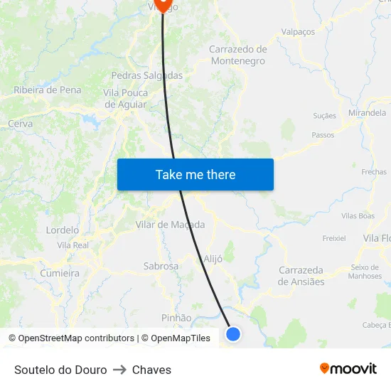 Soutelo do Douro to Chaves map