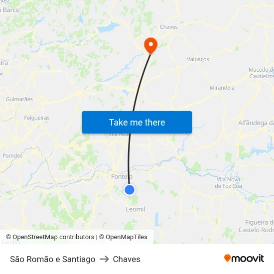 São Romão e Santiago to Chaves map