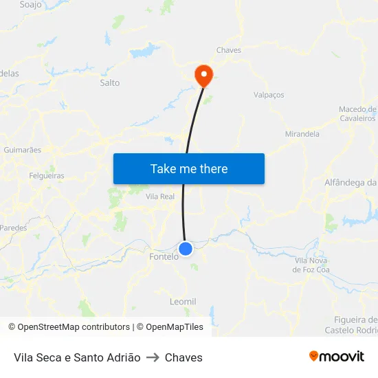 Vila Seca e Santo Adrião to Chaves map