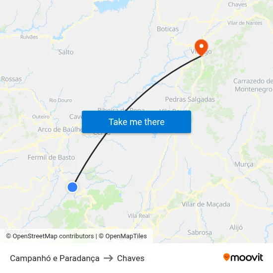 Campanhó e Paradança to Chaves map