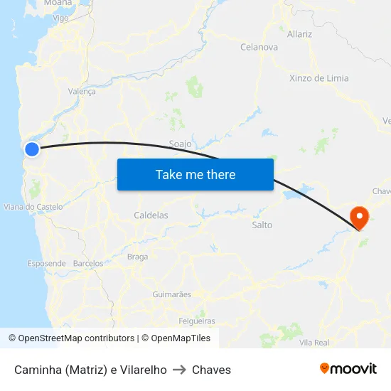 Caminha (Matriz) e Vilarelho to Chaves map