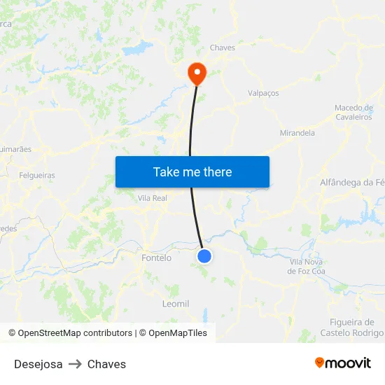 Desejosa to Chaves map