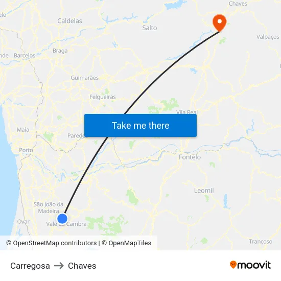 Carregosa to Chaves map