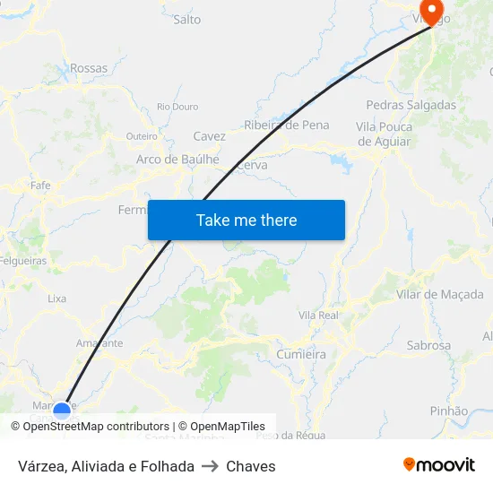 Várzea, Aliviada e Folhada to Chaves map