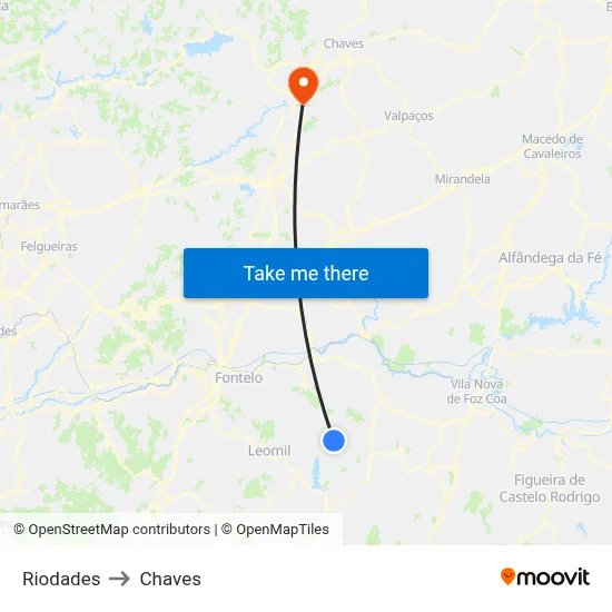 Riodades to Chaves map