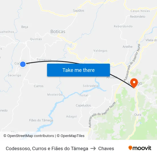 Codessoso, Curros e Fiães do Tâmega to Chaves map