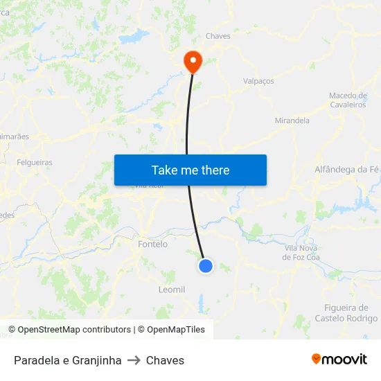 Paradela e Granjinha to Chaves map
