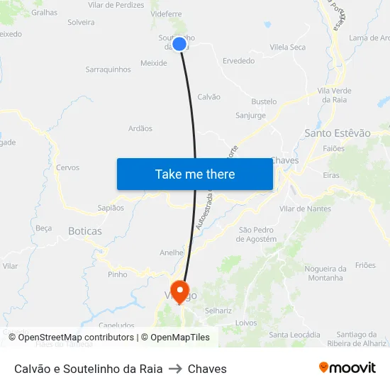 Calvão e Soutelinho da Raia to Chaves map