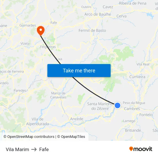 Vila Marim to Fafe map