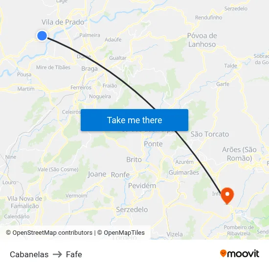 Cabanelas to Fafe map