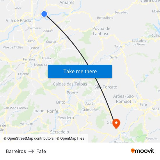 Barreiros to Fafe map