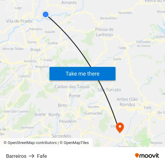 Barreiros to Fafe map