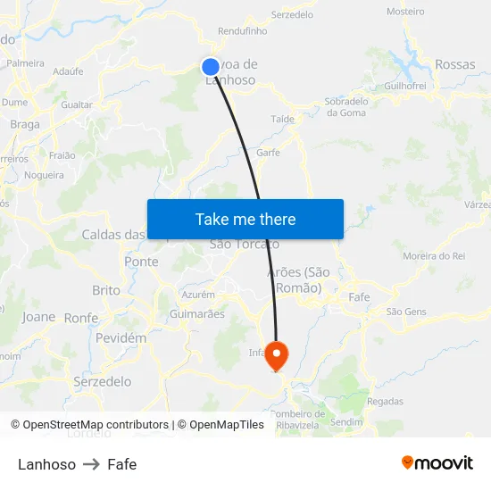 Lanhoso to Fafe map