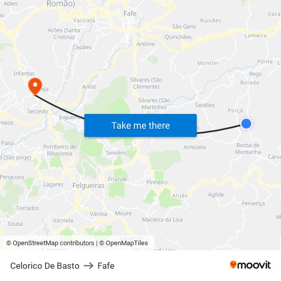 Celorico De Basto to Fafe map