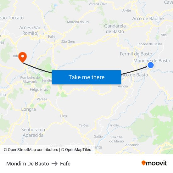 Mondim De Basto to Fafe map