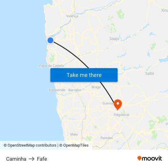 Caminha to Fafe map