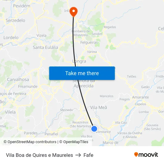Vila Boa de Quires e Maureles to Fafe map