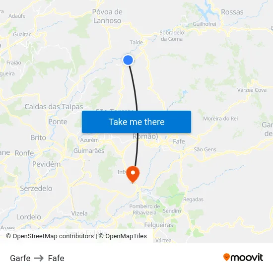 Garfe to Fafe map