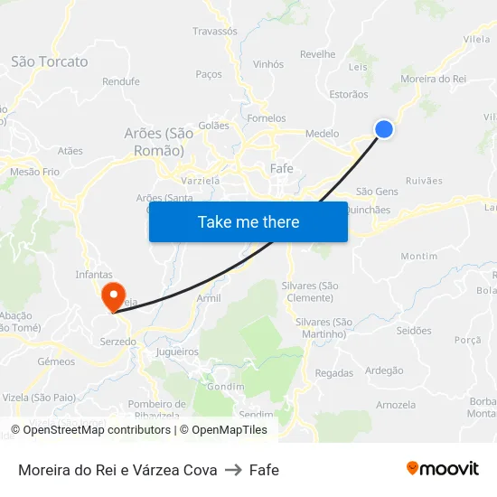 Moreira do Rei e Várzea Cova to Fafe map