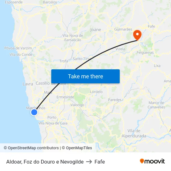 Aldoar, Foz do Douro e Nevogilde to Fafe map
