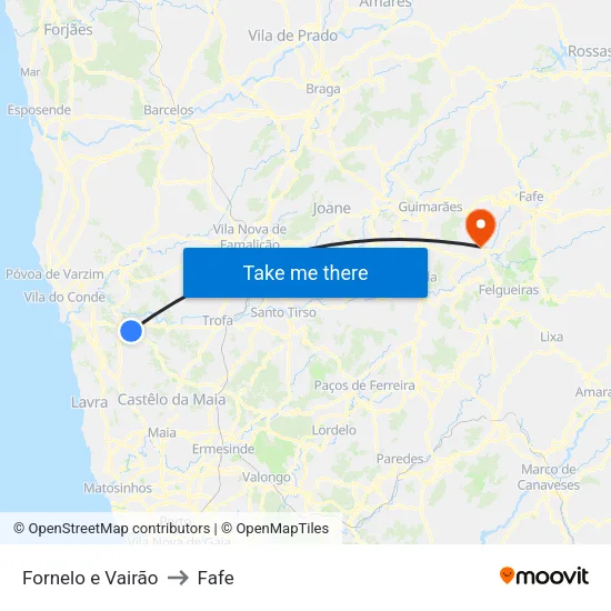 Fornelo e Vairão to Fafe map