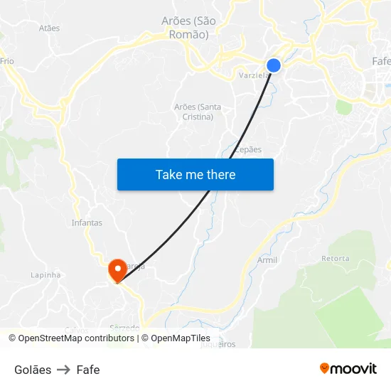 Golães to Fafe map