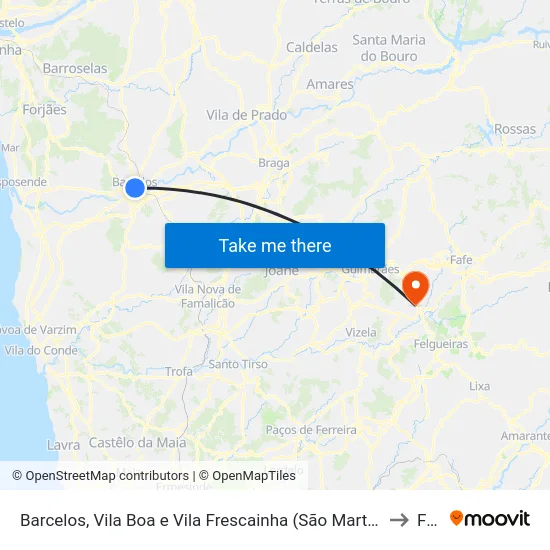 Barcelos, Vila Boa e Vila Frescainha (São Martinho e São Pedro) to Fafe map