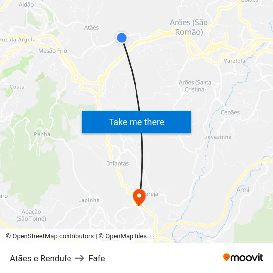 Atães e Rendufe to Fafe map