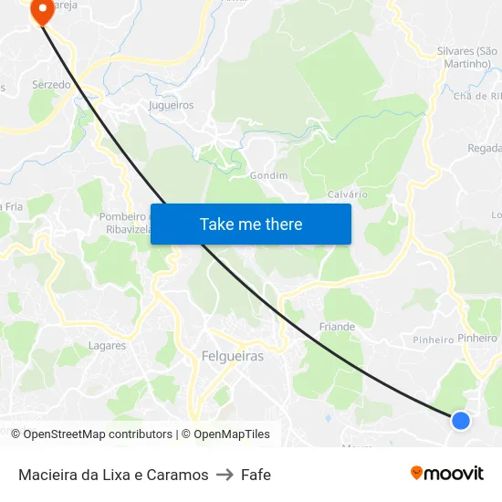 Macieira da Lixa e Caramos to Fafe map