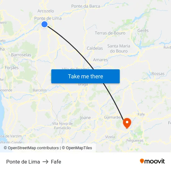 Ponte de Lima to Fafe map