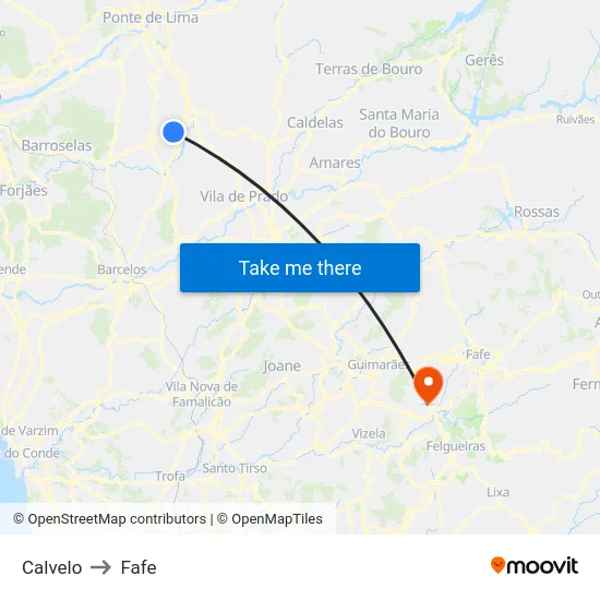 Calvelo to Fafe map