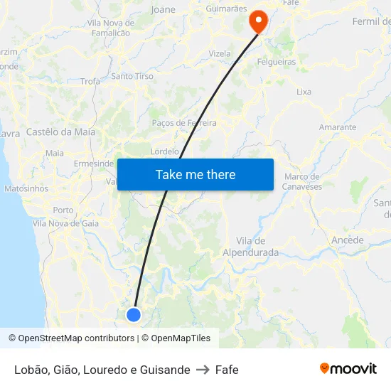 Lobão, Gião, Louredo e Guisande to Fafe map