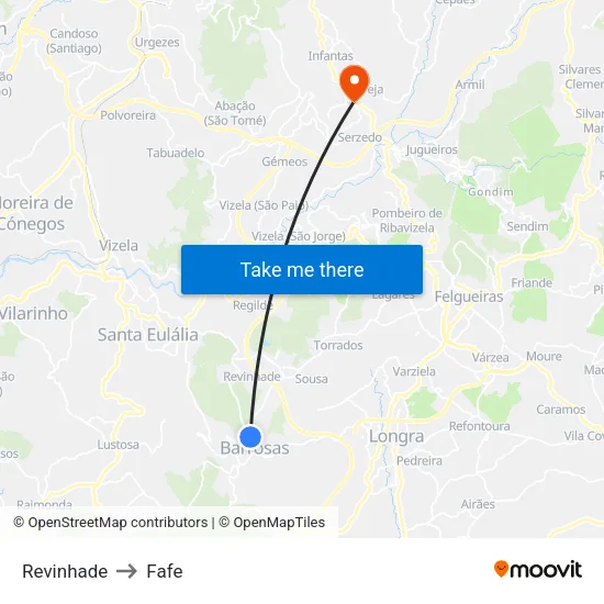 Revinhade to Fafe map