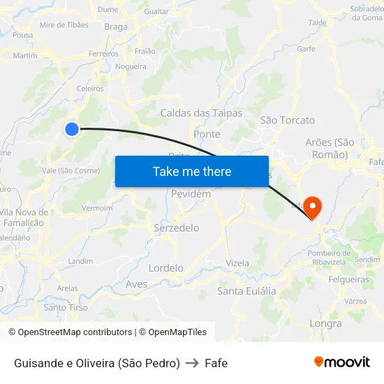 Guisande e Oliveira (São Pedro) to Fafe map