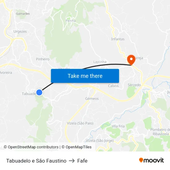 Tabuadelo e São Faustino to Fafe map