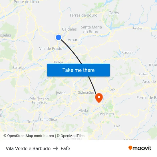 Vila Verde e Barbudo to Fafe map