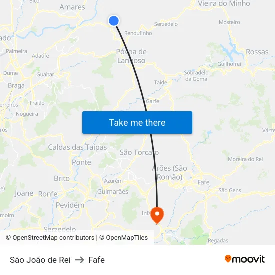 São João de Rei to Fafe map