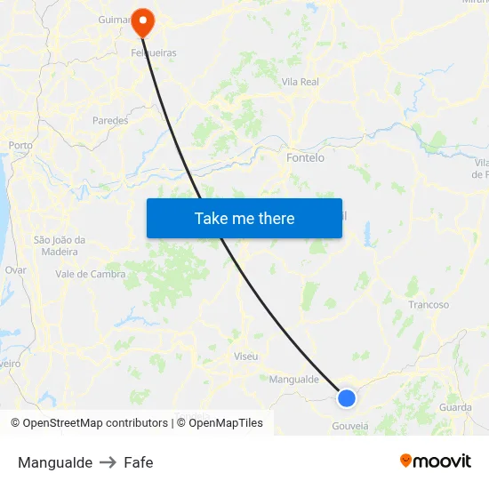 Mangualde to Fafe map