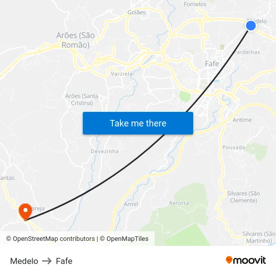 Medelo to Fafe map