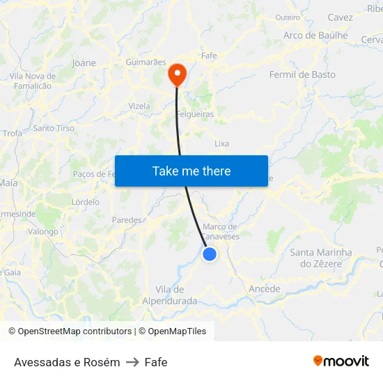 Avessadas e Rosém to Fafe map