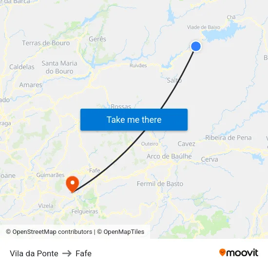 Vila da Ponte to Fafe map