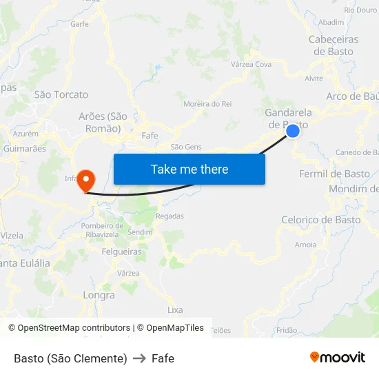 Basto (São Clemente) to Fafe map