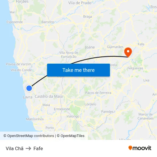 Vila Chã to Fafe map