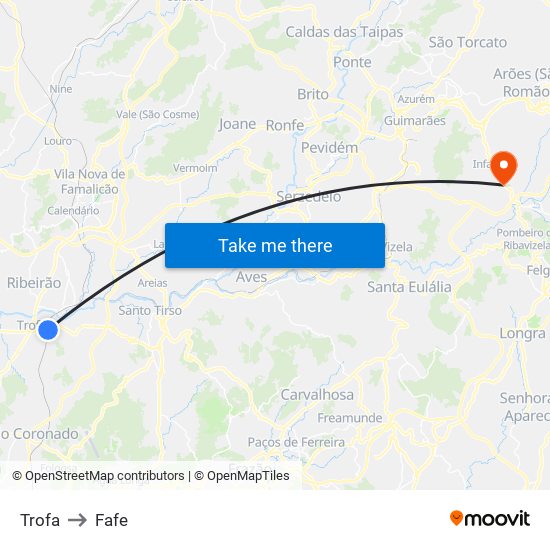 Trofa to Fafe map