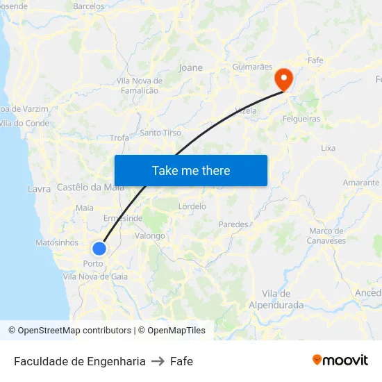 Faculdade de Engenharia to Fafe map