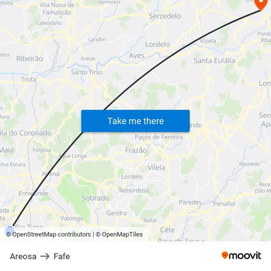 Areosa to Fafe map