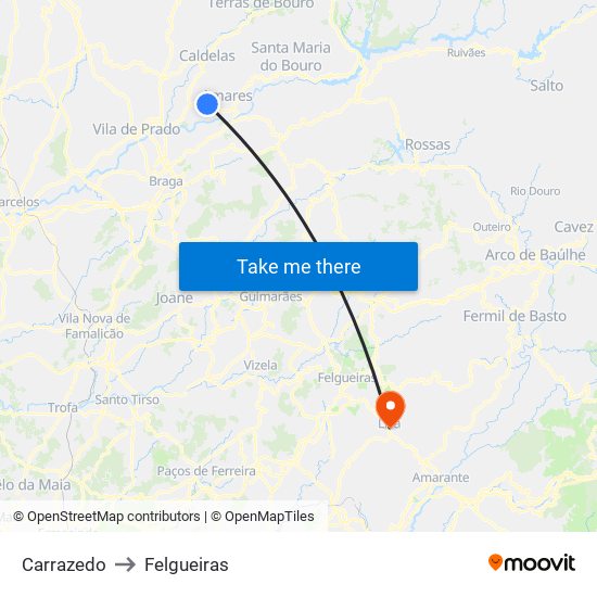 Carrazedo to Felgueiras map